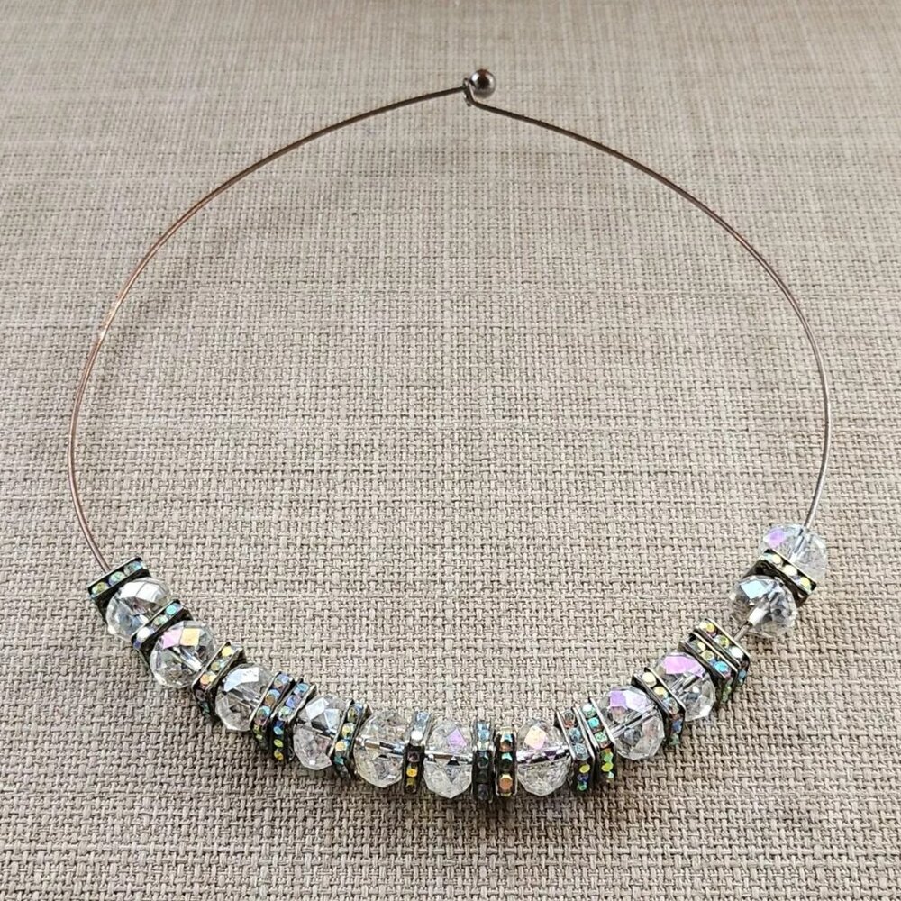Women Vintage Necklace Choker Brown Tone Multi Clear Crystal Jewelry Unbranded